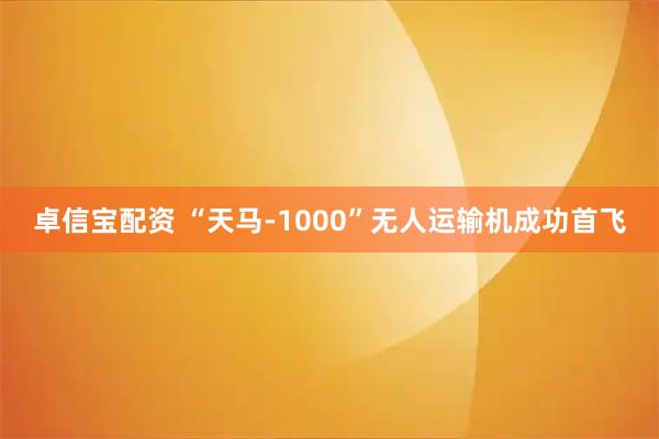 卓信宝配资 “天马-1000”无人运输机成功首飞